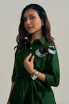 Shop_Neetiandmudita_Green Cotton Collared Silverleaf Wrap Shirt _Online_at_Aza_Fashions