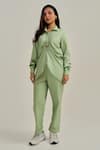 Shop_Neetiandmudita_Green Cotton Sequins Collared Cuff Story Pant Set _Online_at_Aza_Fashions
