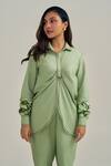 Neetiandmudita_Green Cotton Sequins Collared Cuff Story Pant Set _at_Aza_Fashions