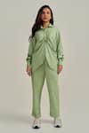 Buy_Neetiandmudita_Green Cotton Sequins Collared Cuff Story Pant Set 