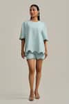 Buy_Neetiandmudita_Blue Crepe Round Neck Morning Dew Shorts Co-ord Set _at_Aza_Fashions