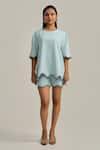 Neetiandmudita_Blue Crepe Round Neck Morning Dew Shorts Co-ord Set _at_Aza_Fashions