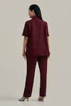 Shop Neetiandmudita Burgundy Crepe Mandarin Collar Merlot Edge Pant Co-ord Set at Aza Fashions Shop_Neetiandmudita_Burgundy Crepe Mandarin Collar Merlot Edge Pant Co-ord Set _at_Aza_Fashions