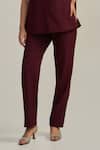 Shop Neetiandmudita Burgundy Crepe Mandarin Collar Merlot Edge Pant Co-ord Set Online at Aza Fashions Shop_Neetiandmudita_Burgundy Crepe Mandarin Collar Merlot Edge Pant Co-ord Set _Online_at_Aza_Fashions