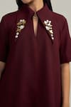 Shop Neetiandmudita Burgundy Crepe Mandarin Collar Merlot Edge Pant Co-ord Set Shop_Neetiandmudita_Burgundy Crepe Mandarin Collar Merlot Edge Pant Co-ord Set