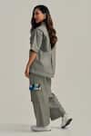 Neetiandmudita_Gray Cotton Sequins Collared Pocket Theory Pant Co-ord Set _Online_at_Aza_Fashions