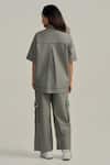 Shop_Neetiandmudita_Gray Cotton Sequins Collared Pocket Theory Pant Co-ord Set _at_Aza_Fashions