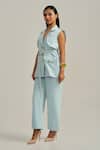 Neetiandmudita Turquoise Crepe V-neck Skyline Pant Co-ord Set Online at Aza Fashions Neetiandmudita_Turquoise Crepe V-neck Skyline Pant Co-ord Set _Online_at_Aza_Fashions