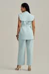 Shop Neetiandmudita Turquoise Crepe V-neck Skyline Pant Co-ord Set at Aza Fashions Shop_Neetiandmudita_Turquoise Crepe V-neck Skyline Pant Co-ord Set _at_Aza_Fashions