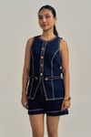 Shop_Neetiandmudita_Blue Denim Round Neck Sunchaser Shorts Co-ord Set _Online_at_Aza_Fashions