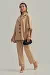 Shop Neetiandmudita Brown Crepe Collared The Tan Stitch Pant Co-ord Set Online at Aza Fashions Shop_Neetiandmudita_Brown Crepe Collared The Tan Stitch Pant Co-ord Set _Online_at_Aza_Fashions