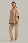 Neetiandmudita Brown Crepe Collared The Tan Stitch Pant Co-ord Set at Aza Fashions Neetiandmudita_Brown Crepe Collared The Tan Stitch Pant Co-ord Set _at_Aza_Fashions