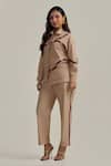Shop Neetiandmudita Brown Cotton Collared Twill Trim Pant Co-ord Set Online at Aza Fashions Shop_Neetiandmudita_Brown Cotton Collared Twill Trim Pant Co-ord Set _Online_at_Aza_Fashions