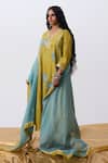 Buy_Pants And Pajamas_Blue Chanderi Embroidery Dupatta _at_Aza_Fashions
