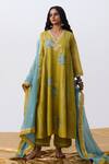 Shop_Pants And Pajamas_Blue Chanderi Embroidery Dupatta _Online_at_Aza_Fashions
