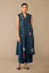 Shop_Ampm_Blue Silk Embroidery V-neck Zia Jacket Palazzo Set _Online_at_Aza_Fashions