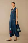 Ampm_Blue Silk Embroidery V-neck Zia Jacket Palazzo Set _at_Aza_Fashions