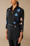 Ampm_Black Poplin Embroidery Collared, Round Neck Neima Shirt Pant Set _Online_at_Aza_Fashions