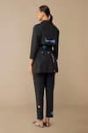 Shop_Ampm_Black Poplin Embroidery Collared, Round Neck Neima Shirt Pant Set _at_Aza_Fashions