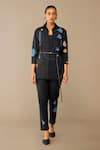 Buy_Ampm_Black Poplin Embroidery Collared, Round Neck Neima Shirt Pant Set _at_Aza_Fashions