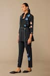 Ampm_Black Poplin Embroidery Collared, Round Neck Neima Shirt Pant Set _at_Aza_Fashions