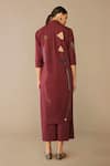 Shop_Ampm_Red Poplin Embroidery Collared Parisa Tunic Pant Set _at_Aza_Fashions
