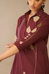 Shop_Ampm_Red Poplin Embroidery Collared Parisa Tunic Pant Set _Online_at_Aza_Fashions