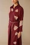Shop_Ampm_Red Silk Embroidery Collared Odele Shirt Palazzo Set _at_Aza_Fashions