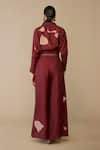 Ampm_Red Silk Embroidery Collared Odele Shirt Palazzo Set _Online_at_Aza_Fashions