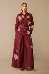 Buy_Ampm_Red Silk Embroidery Collared Odele Shirt Palazzo Set _at_Aza_Fashions