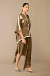 Ampm_Taupe Satin, Organza Round Neck Refa Draped Skirt Set _at_Aza_Fashions