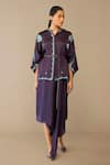 Ampm_Purple Satin, Organza Collared Refa Draped Skirt Set _Online_at_Aza_Fashions