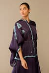 Shop_Ampm_Purple Satin, Organza Collared Refa Draped Skirt Set _Online_at_Aza_Fashions