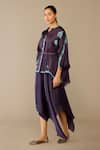 Ampm_Purple Satin, Organza Collared Refa Draped Skirt Set _at_Aza_Fashions