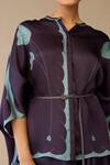 Buy_Ampm_Purple Satin, Organza Collared Refa Draped Skirt Set 