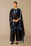 Buy_Ampm_Black Chanderi Embroidery Round Neck Shaza Kurta Set _at_Aza_Fashions