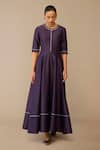 Ampm_Purple Chanderi Round Neck Viha Kurta Set _Online_at_Aza_Fashions