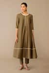 Ampm_Taupe Chanderi Round Neck Erisha Kurta Set _Online_at_Aza_Fashions