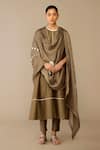 Buy_Ampm_Taupe Chanderi Round Neck Erisha Kurta Set _at_Aza_Fashions