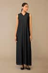 Buy_Ampm_Black Silk Embroidery V-neck Fiza Abaya Kurta Set _Online_at_Aza_Fashions