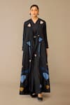 Buy_Ampm_Black Silk Embroidery V-neck Fiza Abaya Kurta Set _at_Aza_Fashions