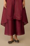 Ampm_Burgundy Chanderi Collared Kasra Jacket Pant Set _Online_at_Aza_Fashions