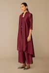 Buy_Ampm_Burgundy Chanderi Collared Kasra Jacket Pant Set _Online_at_Aza_Fashions