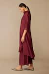 Shop_Ampm_Burgundy Chanderi Collared Kasra Jacket Pant Set _Online_at_Aza_Fashions
