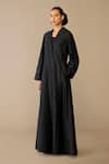 Shop_Ampm_Black Chanderi V-, Scoop Nazia Abaya Kurta Set _Online_at_Aza_Fashions