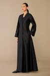 Ampm_Black Chanderi V-, Scoop Nazia Abaya Kurta Set _at_Aza_Fashions