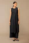 Ampm_Black Silk Embroidery Round Neck Arisa Kurta Palazzo Set _Online_at_Aza_Fashions