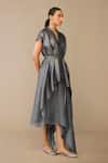Ampm_Gray V-neck Amalea Jacket Skirt Set _Online_at_Aza_Fashions