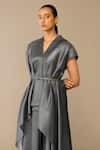 Buy_Ampm_Gray V-neck Amalea Jacket Skirt Set _Online_at_Aza_Fashions