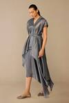 Shop_Ampm_Gray V-neck Amalea Jacket Skirt Set _Online_at_Aza_Fashions